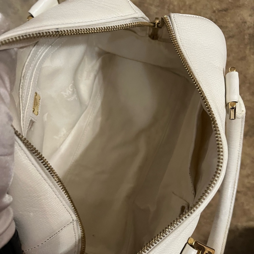 MCM White and Gold Satchel with Structured Design - Picture 7 of 8